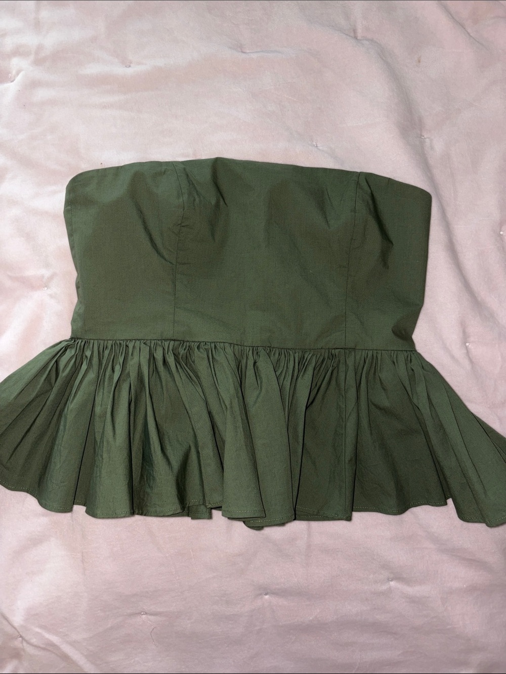 J. Crew Olive Green Strapless Peplum Top